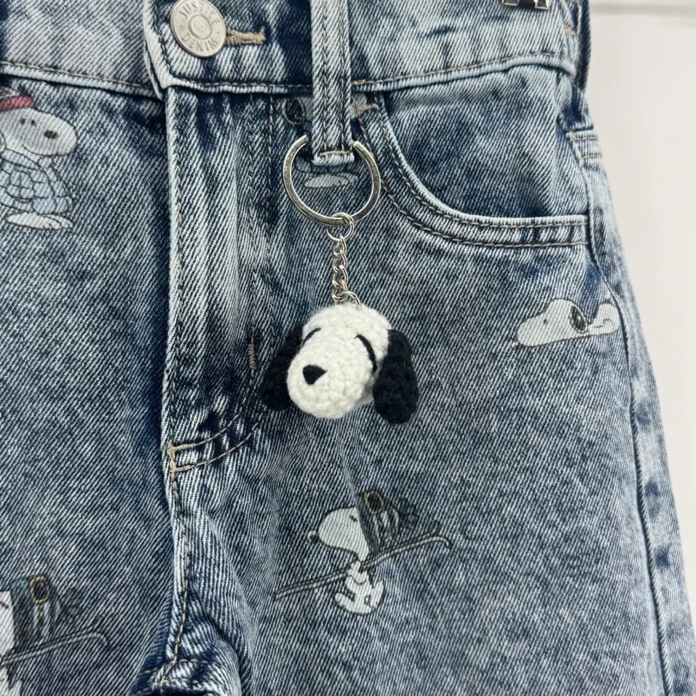 Justice Girls Peanuts Snoopy Wide Leg Acid Wash Jeans‎ Light Blue Size 6 460781